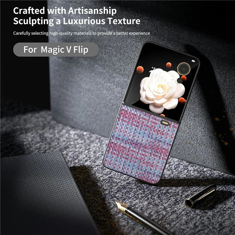 For Honor Magic V Flip 5G Case Plaid Texture Leather Coated PC Phone Cover