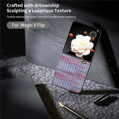 For Honor Magic V Flip 5G Case Plaid Texture Leather Coated PC Phone Cover