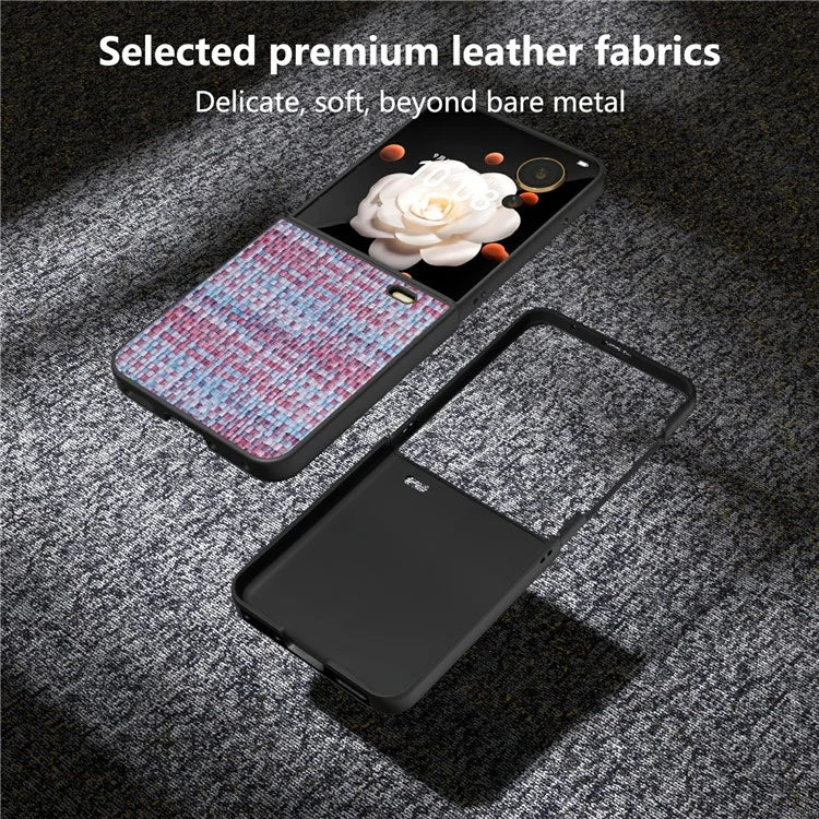 For Honor Magic V Flip 5G Case Plaid Texture Leather Coated PC Phone Cover