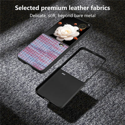 For Honor Magic V Flip 5G Case Plaid Texture Leather Coated PC Phone Cover