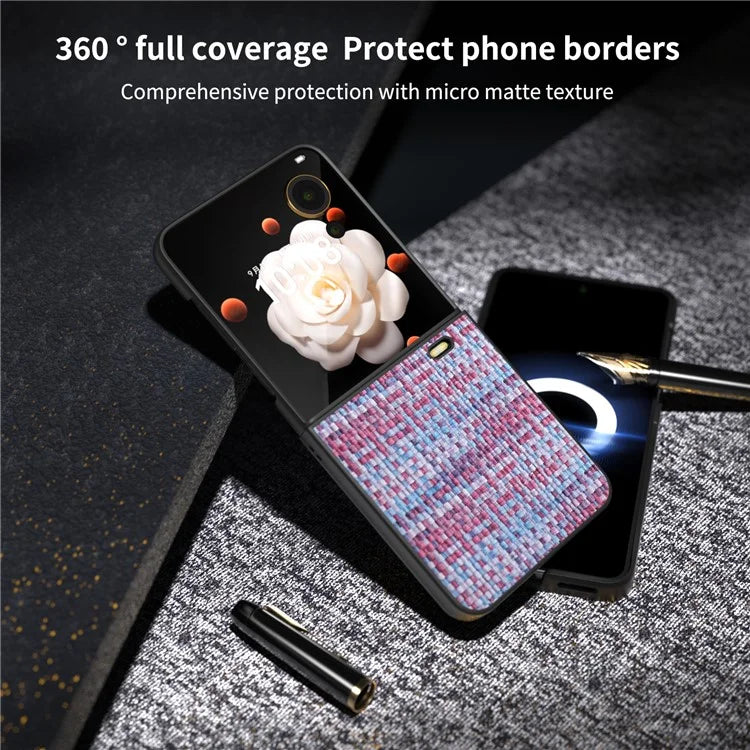 For Honor Magic V Flip 5G Case Plaid Texture Leather Coated PC Phone Cover