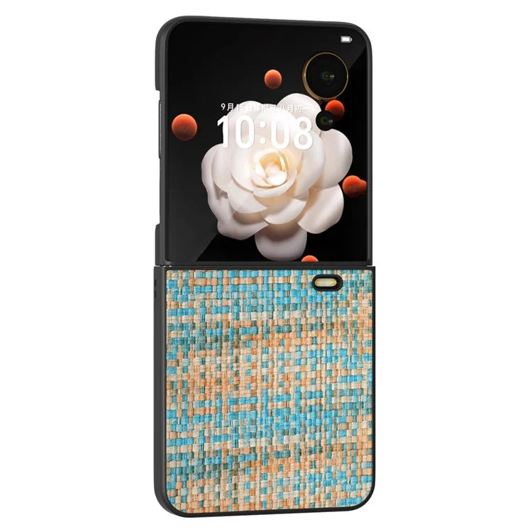 For Honor Magic V Flip 5G Case Plaid Texture Leather Coated PC Phone Cover