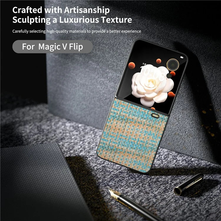 For Honor Magic V Flip 5G Case Plaid Texture Leather Coated PC Phone Cover