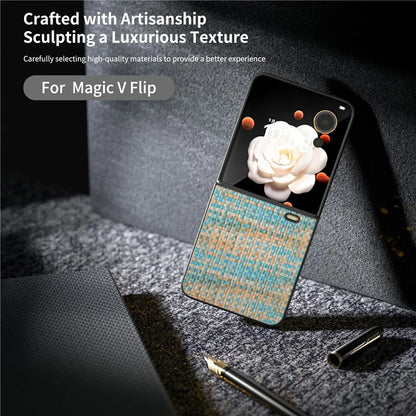 For Honor Magic V Flip 5G Case Plaid Texture Leather Coated PC Phone Cover