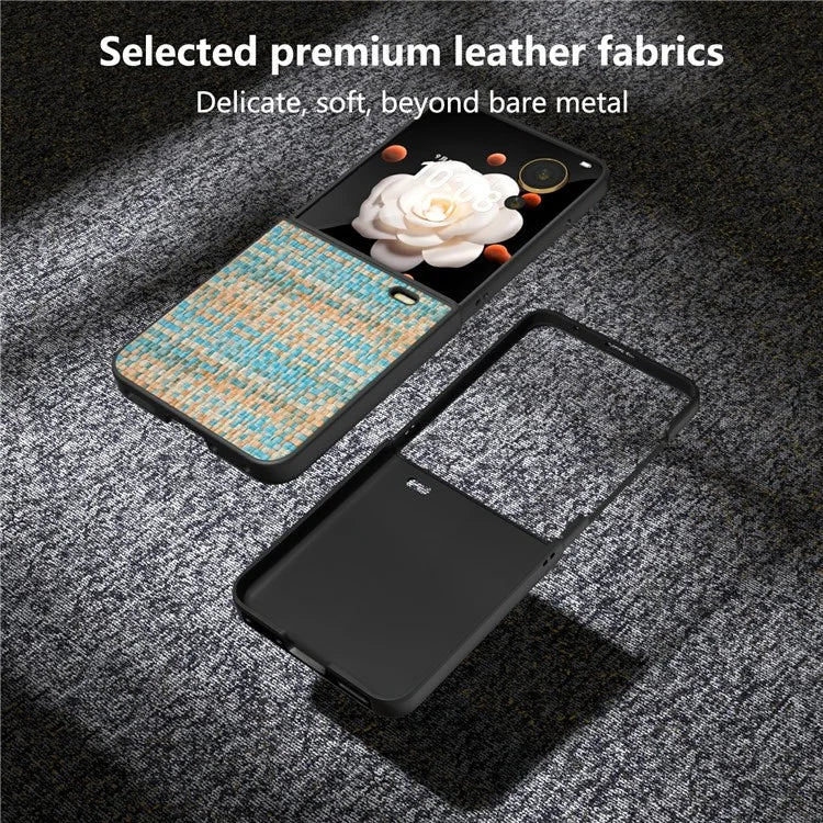 For Honor Magic V Flip 5G Case Plaid Texture Leather Coated PC Phone Cover