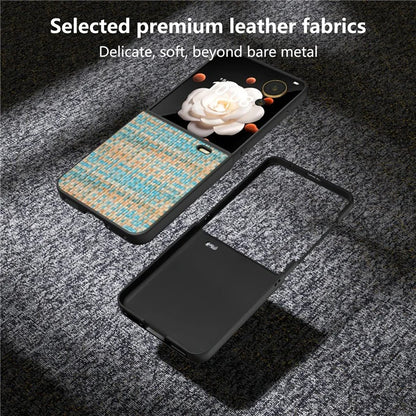 For Honor Magic V Flip 5G Case Plaid Texture Leather Coated PC Phone Cover