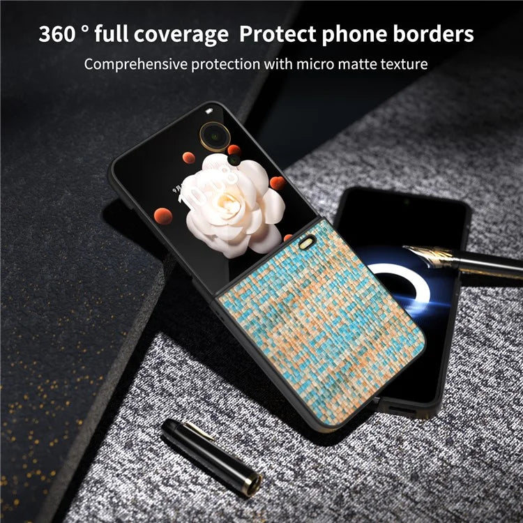 For Honor Magic V Flip 5G Case Plaid Texture Leather Coated PC Phone Cover