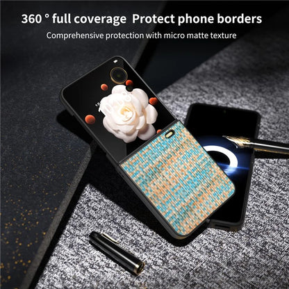 For Honor Magic V Flip 5G Case Plaid Texture Leather Coated PC Phone Cover