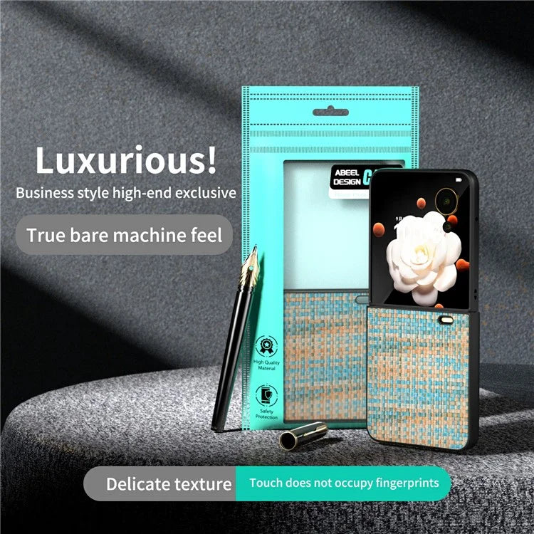 For Honor Magic V Flip 5G Case Plaid Texture Leather Coated PC Phone Cover