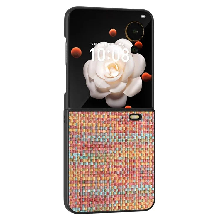 For Honor Magic V Flip 5G Case Plaid Texture Leather Coated PC Phone Cover