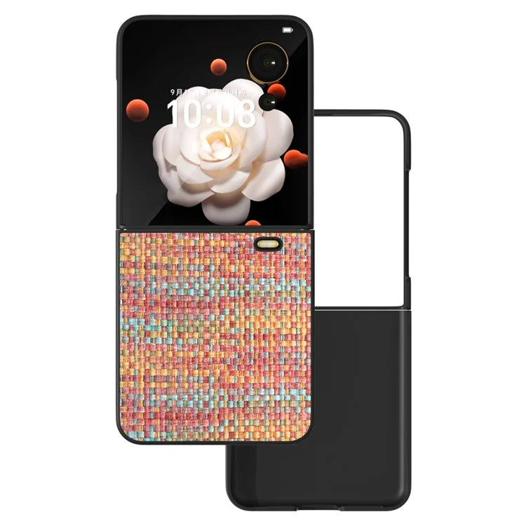 For Honor Magic V Flip 5G Case Plaid Texture Leather Coated PC Phone Cover