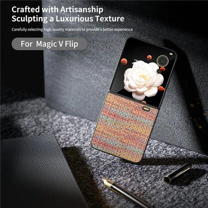 For Honor Magic V Flip 5G Case Plaid Texture Leather Coated PC Phone Cover