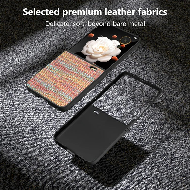 For Honor Magic V Flip 5G Case Plaid Texture Leather Coated PC Phone Cover
