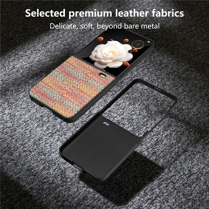 For Honor Magic V Flip 5G Case Plaid Texture Leather Coated PC Phone Cover