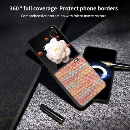 For Honor Magic V Flip 5G Case Plaid Texture Leather Coated PC Phone Cover