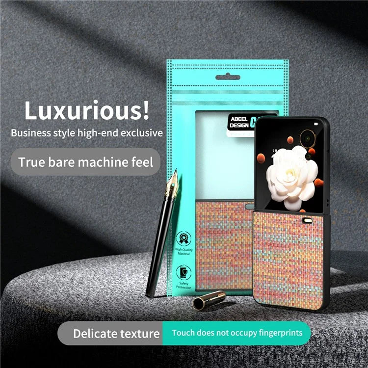 For Honor Magic V Flip 5G Case Plaid Texture Leather Coated PC Phone Cover