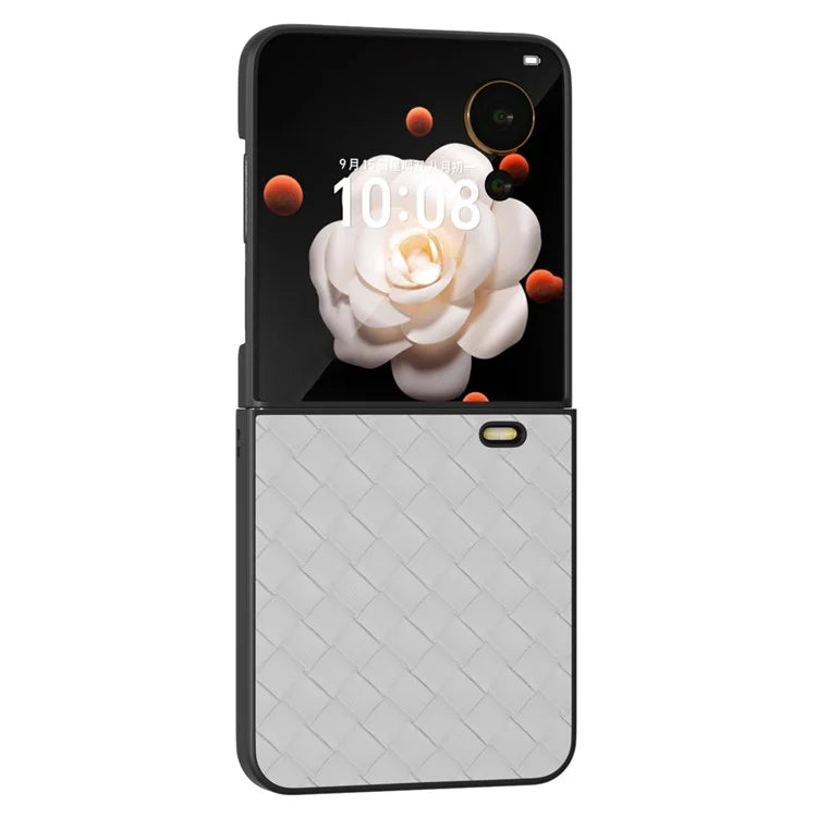 For Honor Magic V Flip 5G Case Woven Texture PU Leather+PC Protective Phone Cover