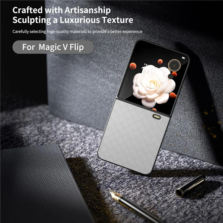 For Honor Magic V Flip 5G Case Woven Texture PU Leather+PC Protective Phone Cover
