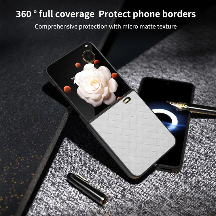 For Honor Magic V Flip 5G Case Woven Texture PU Leather+PC Protective Phone Cover