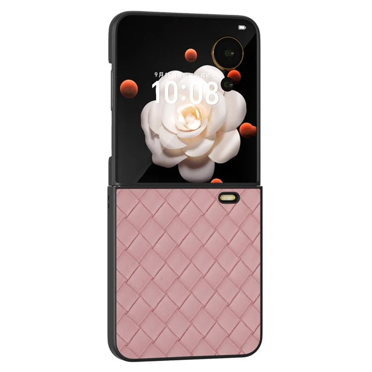 For Honor Magic V Flip 5G Case Woven Texture PU Leather+PC Protective Phone Cover