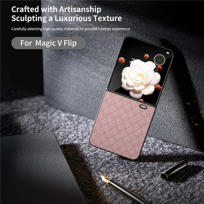 For Honor Magic V Flip 5G Case Woven Texture PU Leather+PC Protective Phone Cover