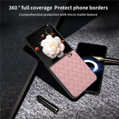 For Honor Magic V Flip 5G Case Woven Texture PU Leather+PC Protective Phone Cover