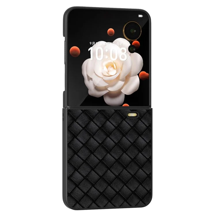 For Honor Magic V Flip 5G Case Woven Texture PU Leather+PC Protective Phone Cover
