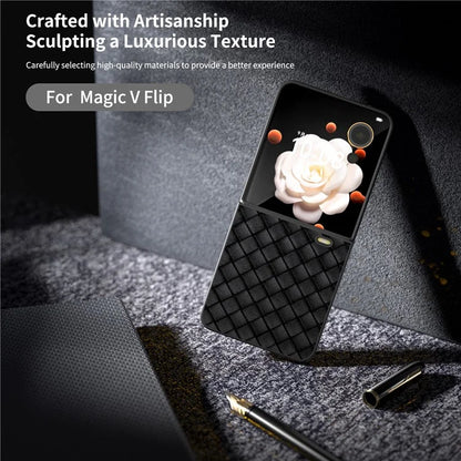 For Honor Magic V Flip 5G Case Woven Texture PU Leather+PC Protective Phone Cover