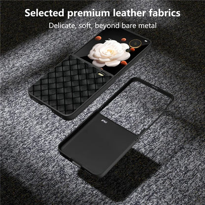 For Honor Magic V Flip 5G Case Woven Texture PU Leather+PC Protective Phone Cover