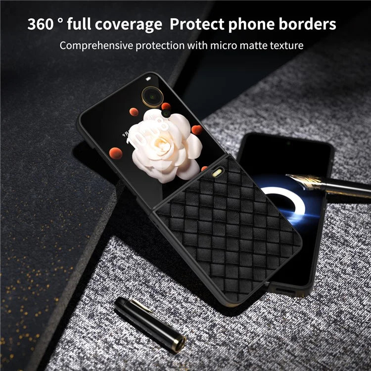 For Honor Magic V Flip 5G Case Woven Texture PU Leather+PC Protective Phone Cover