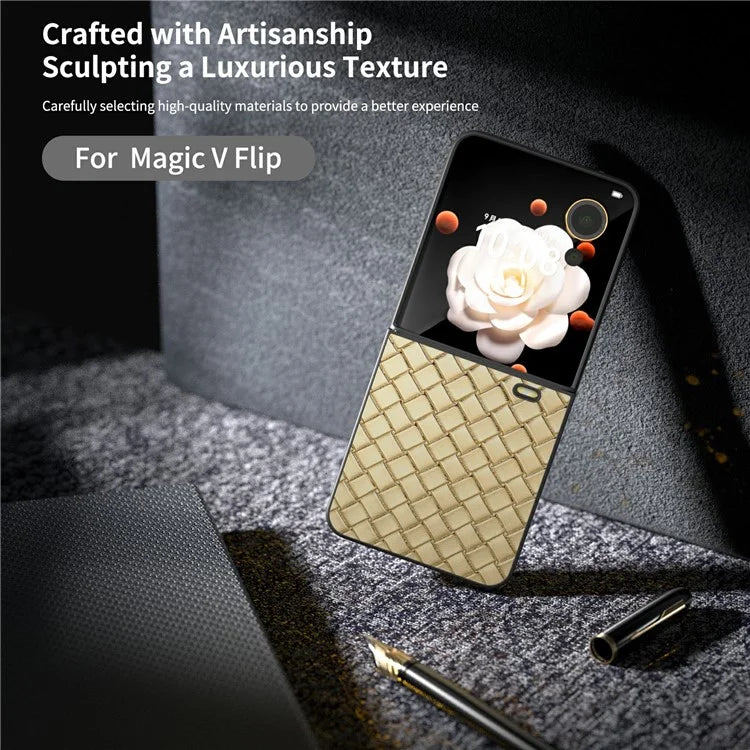 For Honor Magic V Flip 5G Case Woven Texture PU Leather+PC Protective Phone Cover