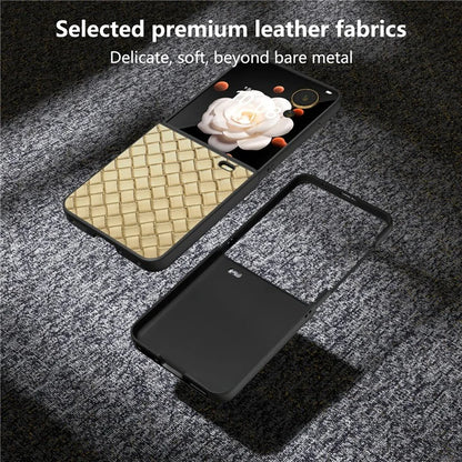 For Honor Magic V Flip 5G Case Woven Texture PU Leather+PC Protective Phone Cover