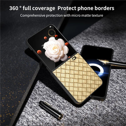 For Honor Magic V Flip 5G Case Woven Texture PU Leather+PC Protective Phone Cover