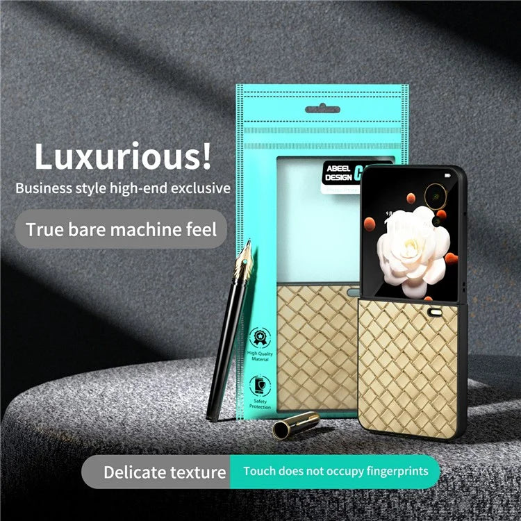 For Honor Magic V Flip 5G Case Woven Texture PU Leather+PC Protective Phone Cover
