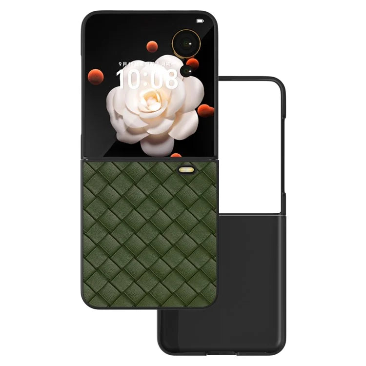For Honor Magic V Flip 5G Case Woven Texture PU Leather+PC Protective Phone Cover