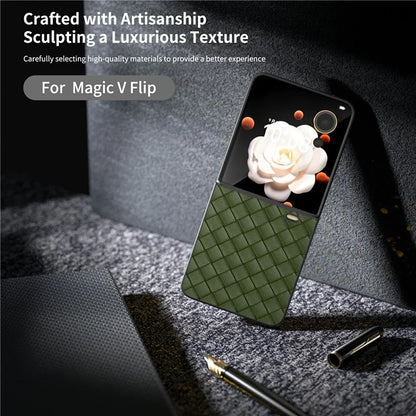 For Honor Magic V Flip 5G Case Woven Texture PU Leather+PC Protective Phone Cover