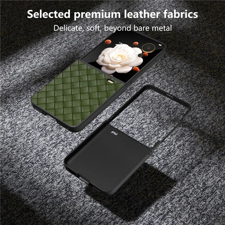 For Honor Magic V Flip 5G Case Woven Texture PU Leather+PC Protective Phone Cover