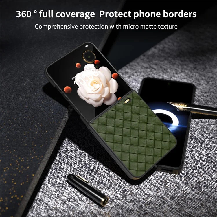 For Honor Magic V Flip 5G Case Woven Texture PU Leather+PC Protective Phone Cover