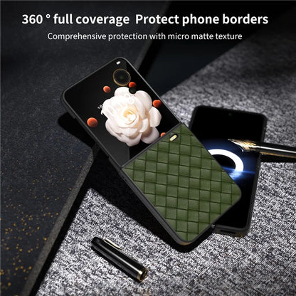 For Honor Magic V Flip 5G Case Woven Texture PU Leather+PC Protective Phone Cover
