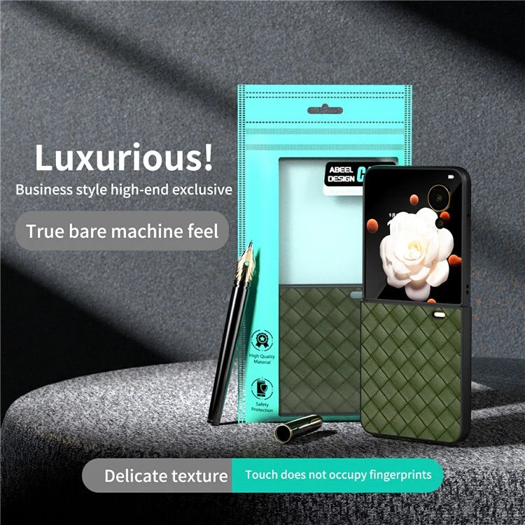 For Honor Magic V Flip 5G Case Woven Texture PU Leather+PC Protective Phone Cover