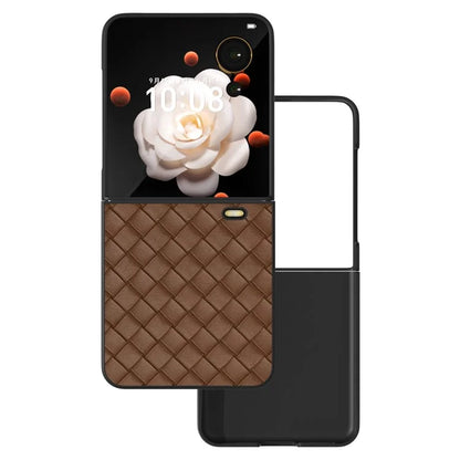 For Honor Magic V Flip 5G Case Woven Texture PU Leather+PC Protective Phone Cover