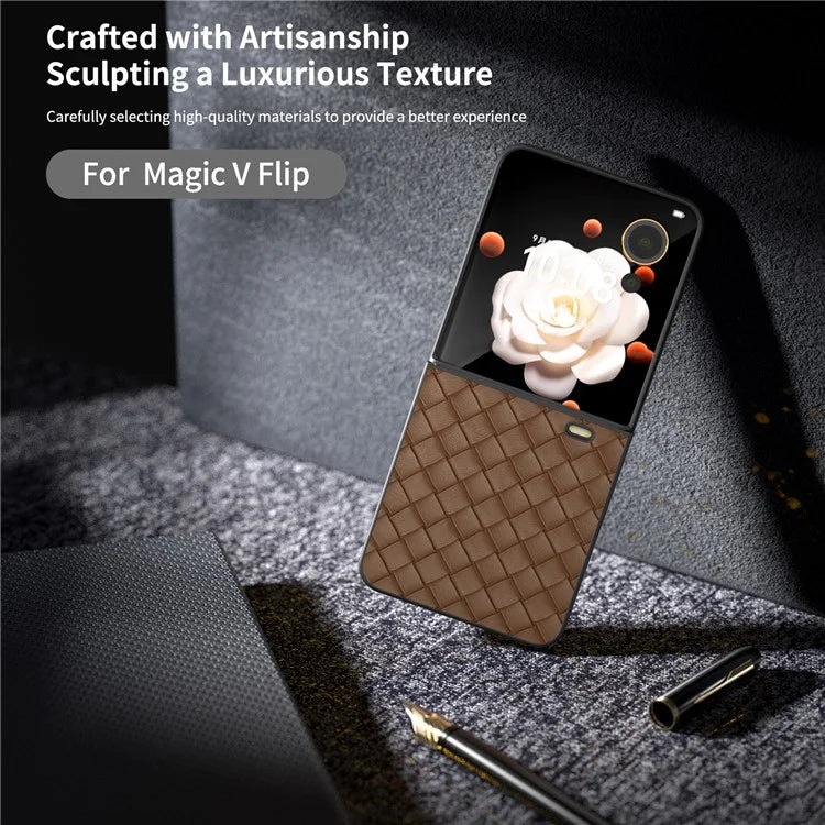 For Honor Magic V Flip 5G Case Woven Texture PU Leather+PC Protective Phone Cover
