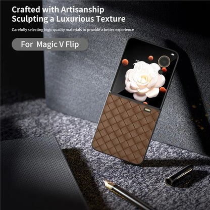 For Honor Magic V Flip 5G Case Woven Texture PU Leather+PC Protective Phone Cover