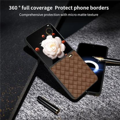 For Honor Magic V Flip 5G Case Woven Texture PU Leather+PC Protective Phone Cover