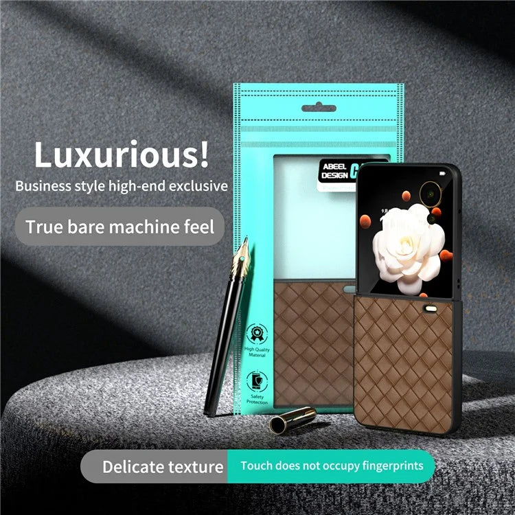 For Honor Magic V Flip 5G Case Woven Texture PU Leather+PC Protective Phone Cover