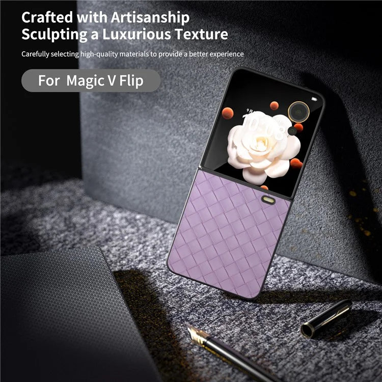 For Honor Magic V Flip 5G Case Woven Texture PU Leather+PC Protective Phone Cover