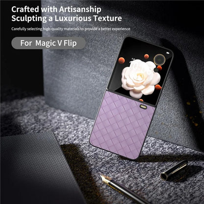 For Honor Magic V Flip 5G Case Woven Texture PU Leather+PC Protective Phone Cover
