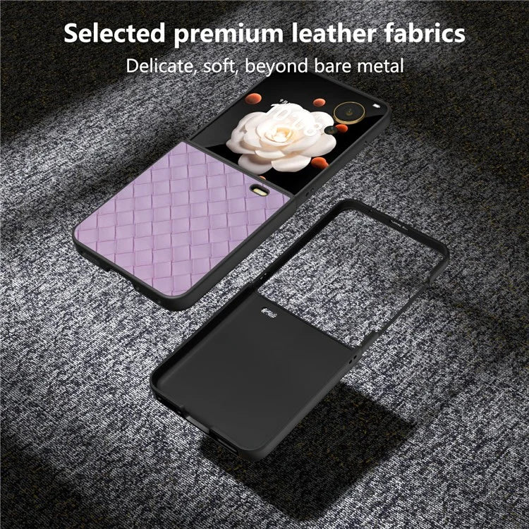 For Honor Magic V Flip 5G Case Woven Texture PU Leather+PC Protective Phone Cover