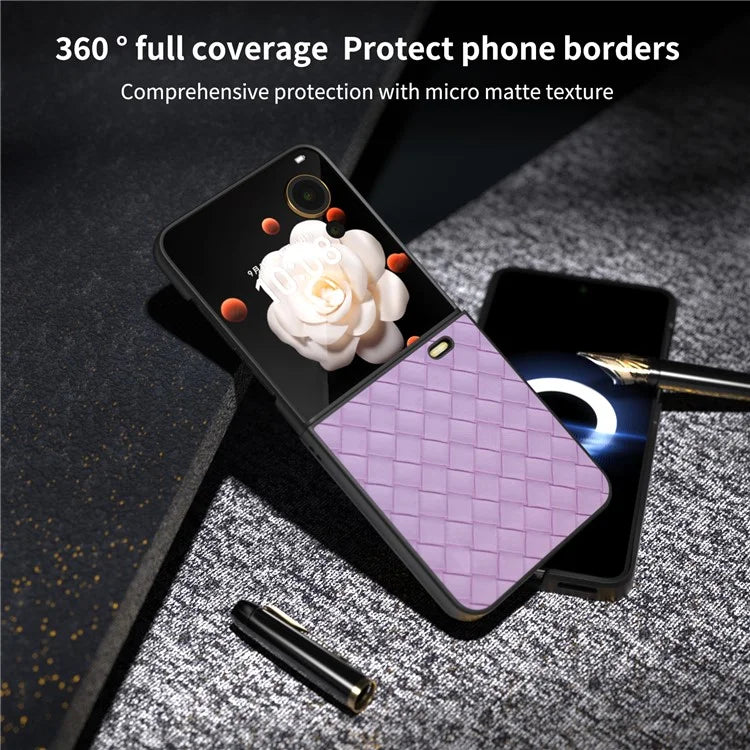 For Honor Magic V Flip 5G Case Woven Texture PU Leather+PC Protective Phone Cover