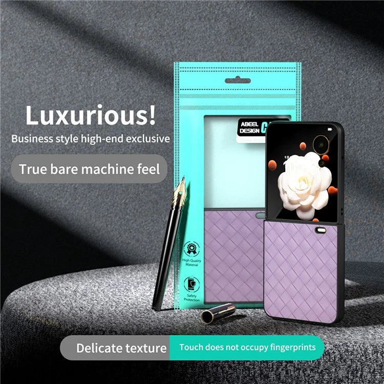 For Honor Magic V Flip 5G Case Woven Texture PU Leather+PC Protective Phone Cover